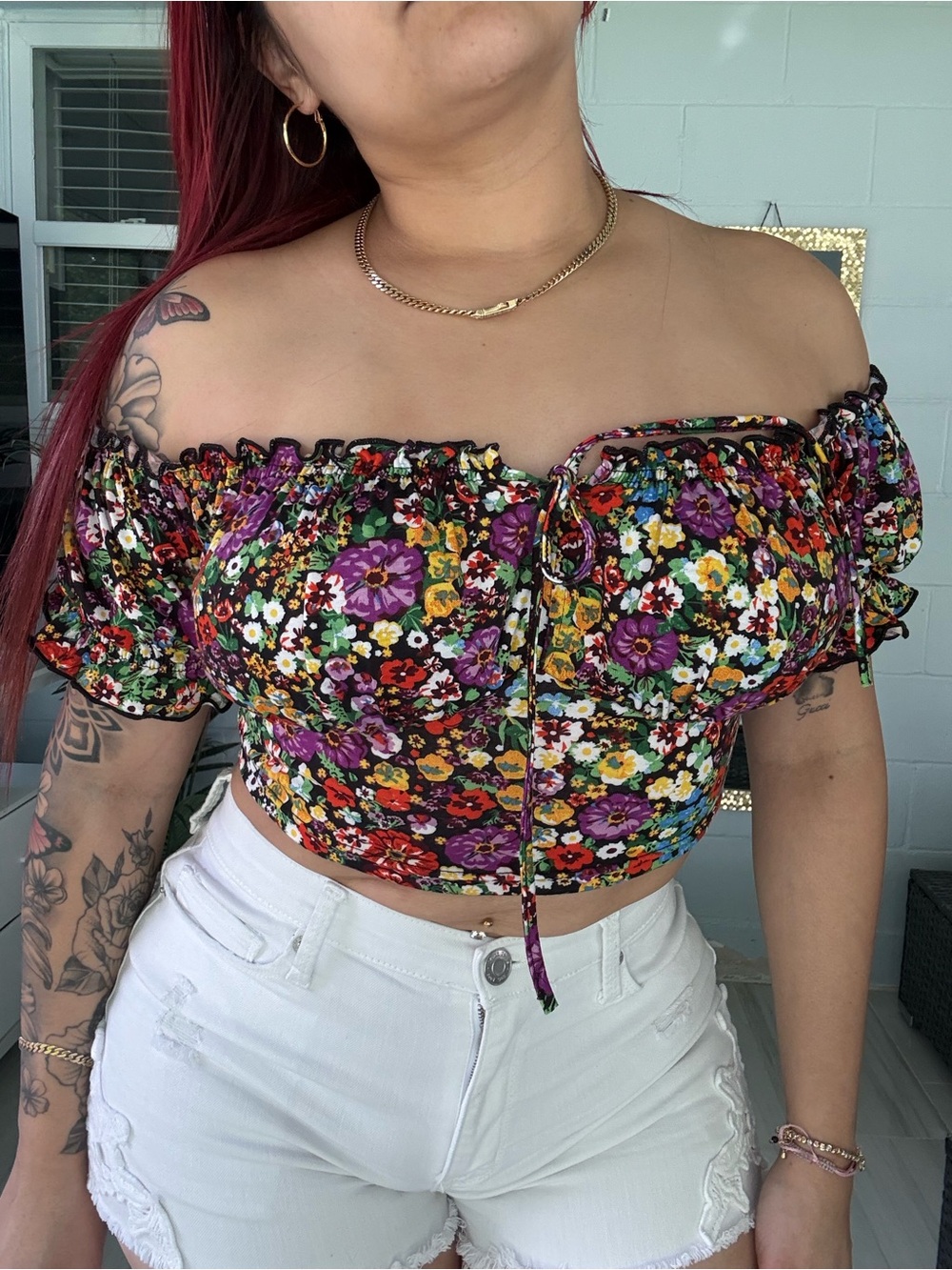 SHEIN Floral Off Shoulder Crop Top – Size M